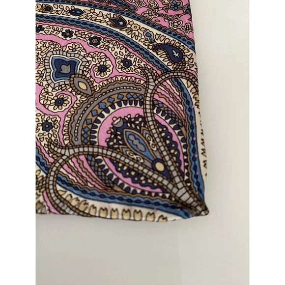 Jos A Bank Mens 14.5 X 14.5” Pink Blue Paisley 100% Silk Pocket Square New W Tag - Picture 9 of 16